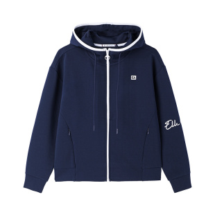 ELLE Active户外穿搭连帽卫衣外套女春秋休闲运动开衫修身显瘦