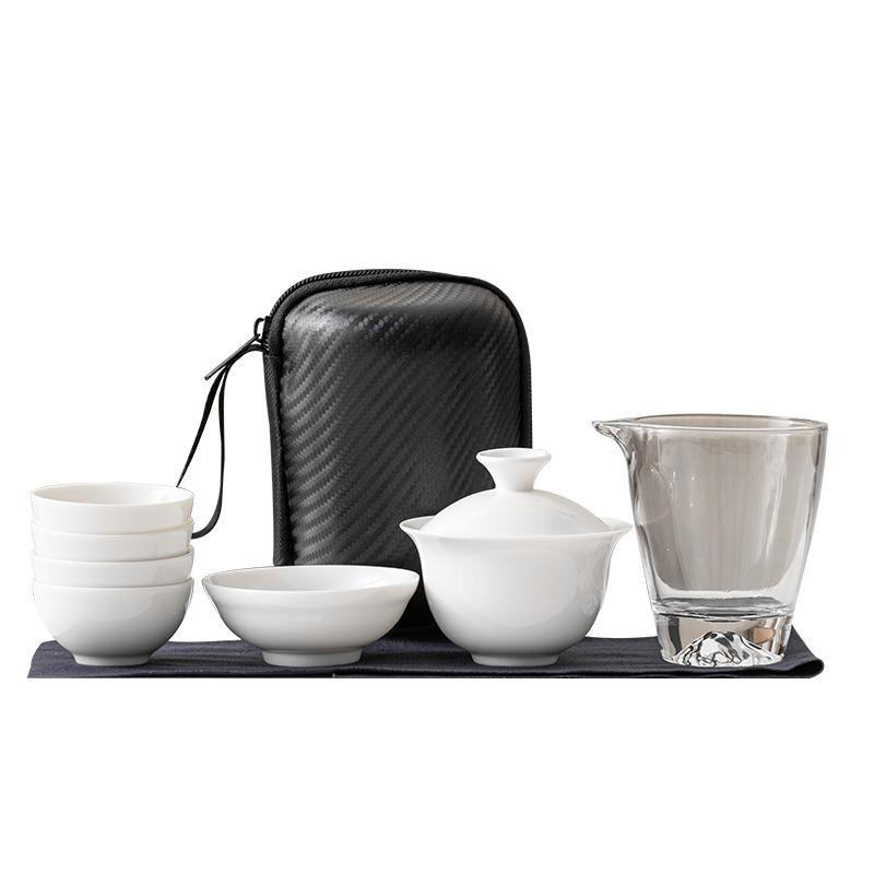 天雨粟羊脂玉瓷旅行茶具