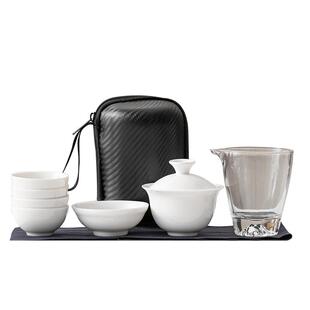 天雨粟 德化羊脂玉白瓷旅行功夫茶具快客杯便携式户外露营可定制