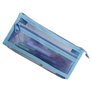 网纱笔袋ins简约透明笔袋双层大容量文具学生铅笔考试拉链收纳袋