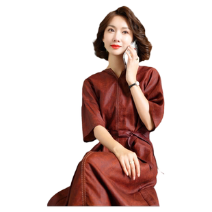 杭州真丝香云纱连衣裙女气质妈妈桑蚕丝红云纱裙子夏季2024年新款