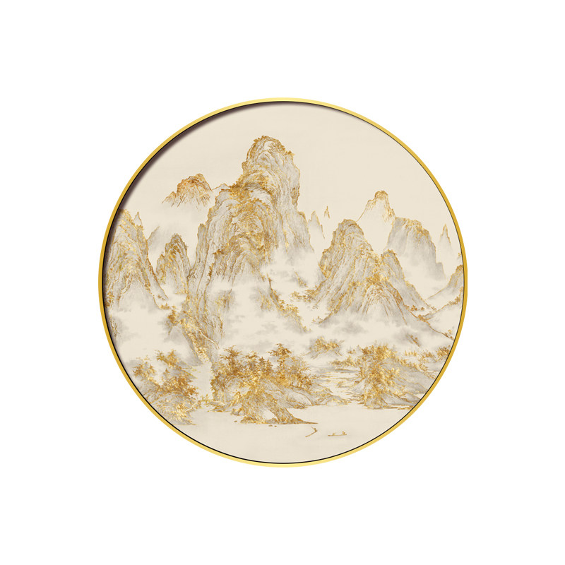 背靠金山金箔画山水挂画玄关画