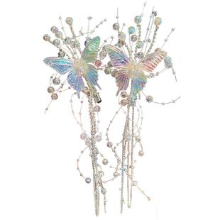 伴月兔儿童超仙水晶蝴蝶链流苏发饰女童古风汉服演出发卡高级头饰