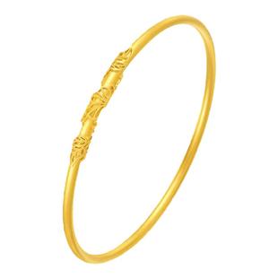 周大生藤叶蔓蔓黄金手镯足金光圈硬金光面金镯子送女朋友生日礼物