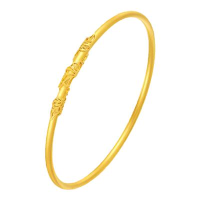 情人节礼物周大生藤叶蔓蔓黄金手镯足金光圈硬金光面金镯子送女友