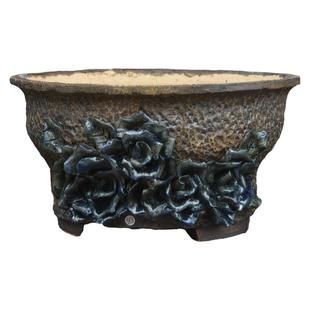 青藤麦饭石创意个性手捏粗陶瓷乌木群生22 25cm口径多肉花盆装饰