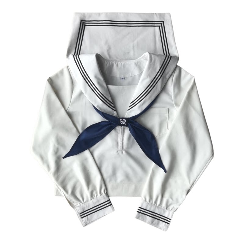 原创正版日系JK制服校供感班服校服全白三本水手服毕业长袖套装