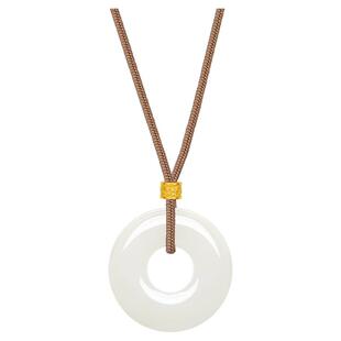 周六福金镶玉足金和田白玉吊坠平安扣佳礼玉石挂坠挂件新年礼物