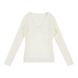 FDR官方店 V领绞花修身显瘦内搭毛衣女春季辣妹长袖针织打底上衣