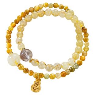 一生一石金发晶招财串珠双圈手链女时尚高级感紫水晶切割桶珠手串