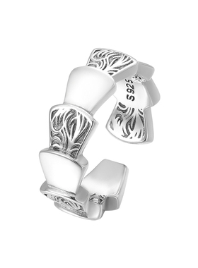 国潮小众个性龙鳞唐草纹开口戒指男士S925纯银简约光面指环不掉色