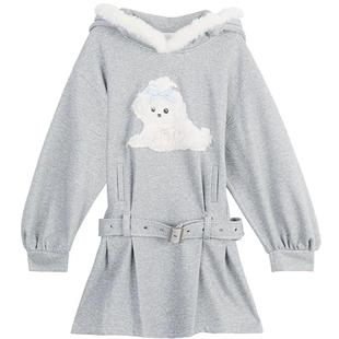 KEIKO 小丑帽灰色系带卫衣裙25秋冬氛围感减龄毛绒绣花收腰连衣裙