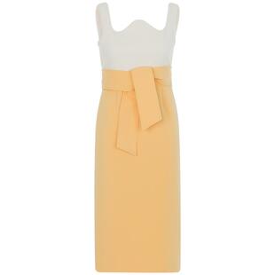 RECTO女士标志性优雅波浪领 腰部系带修身剪裁拼色连衣裙
