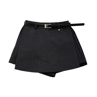 灰色西装半身裙裤女秋冬季高腰侧开叉a字包臀黑色百搭休闲短裤裙