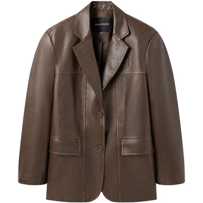 太平鸟女装秋季擦色PU西装A3BAE3469