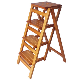 实木免安装多功能家用折叠梯子四步登高梯室内加厚人字梯置物架子
