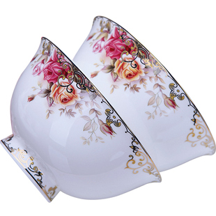 景德镇陶瓷吃饭骨瓷餐具碗碟套装家用组合米饭碗菜盘玫瑰之约散件