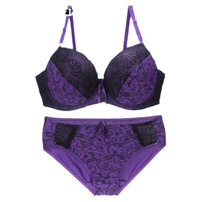 大码欧美性感大胸显小蕾丝CDE杯超薄文胸套装聚拢调整200斤内衣罩