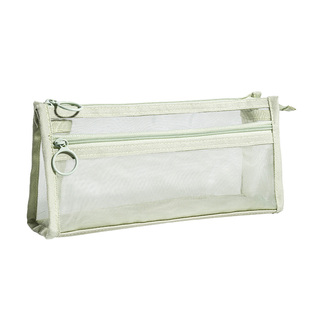 得力网纱笔袋双层大容量透明文具袋学生考试专用铅笔袋中考高考考公考研生四六级2025新款简约收纳袋男孩款