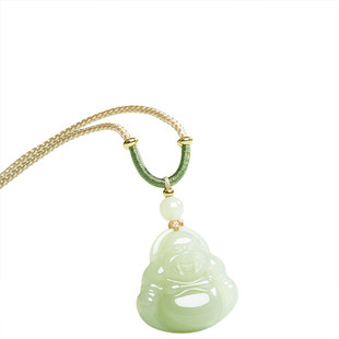 【普陀山岛内直发】天然和田玉吊坠女款佛公弥勒佛平安玉石项链