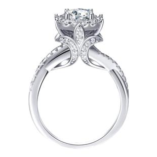 正品莫桑石钻戒女结婚仿真钻戒925纯银镀18K白金复古奢华王室庄园