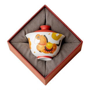 束刻马上有钱二才盖碗新中式功夫茶具高档泡茶碗新年送礼家用茶器