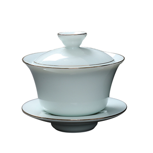 白瓷盖碗羊脂玉瓷描金三才碗大茶碗陶瓷泡茶器敬茶杯大碗中式纯色