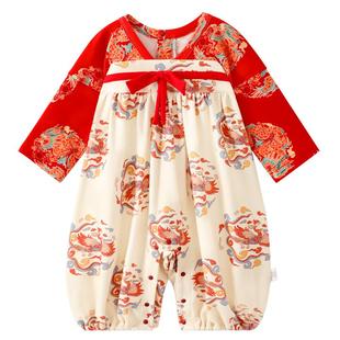 龙喜年周岁礼服女宝宝红色婴儿百天百岁抓周国风喜庆汉服衣服秋冬