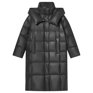 COVERINS高克重鸭绒立领连帽羽绒服女长款2025冬季新款CC35508180