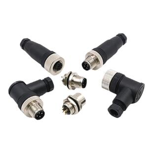 M12防水连接器4P5812芯公头母头G12免焊接航空插头插座传感器IP67