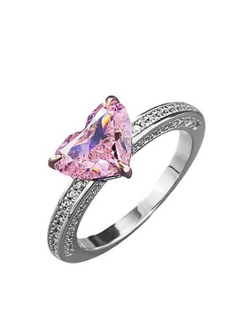 S925银谈恋爱】进口樱花粉钻爱心形粉色宝石轻奢风时尚戒指女