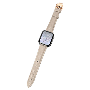 UHADA适用苹果手表表带小众设计复古iwatchs10表带荔枝纹applewatch表带时尚金属蝴蝶扣42春夏苹果手表11表带