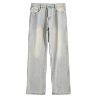 春秋190美式高街加长版高个子男生黄泥色牛仔裤弹力宽松直筒长裤