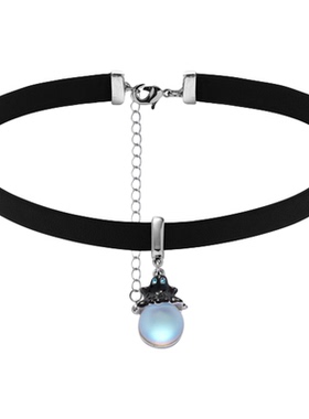 QG原创小幽灵月光石皮革项圈辣妹甜酷风时尚chocker性感锁骨链