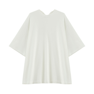 【韵沫】高端活性染高密长绒棉 设计感后开叉系带中袖T恤-SS1579