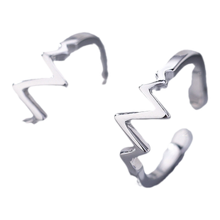 925纯银戒指女心电图食指戒小众设计时尚冷淡风素圈指环尾戒小指