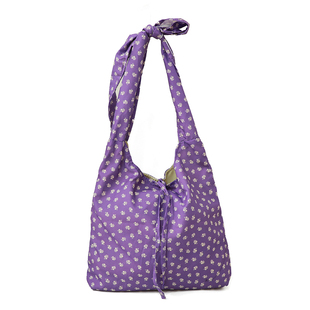 十七家韩系小众设计紫色法式碎花单肩斜挎帆布袋少女蝴蝶结托特包