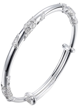 繁花纯银手镯女小众实心高级感足银999镯子生日情人节礼物送女友