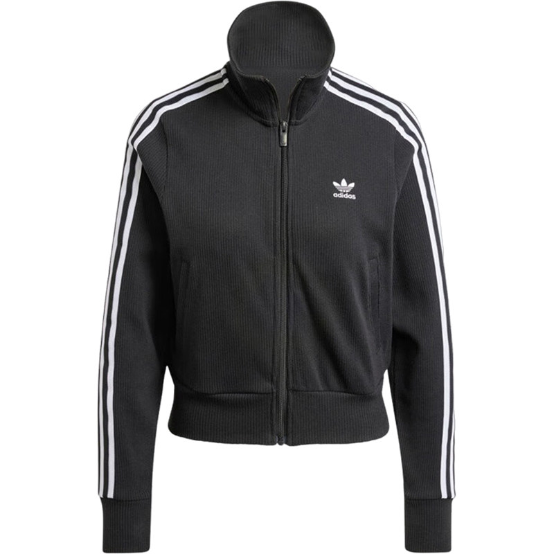 Adidas/阿迪达斯官方正品三叶草女士罗纹针织短款立领外套IY7278
