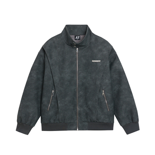 周深同款FORNINES国潮复古粉色皮衣外套男女春季衣服美式情侣夹克