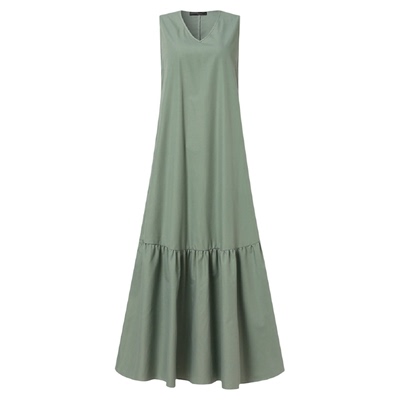 宽松无袖大摆裙长款连衣裙