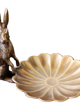 复古风进口黄铜兔子收纳碟小托盘