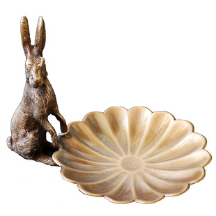 美式复古进口手工黄铜兔子小托盘 装饰收纳碟铜工艺品首饰盘摆件