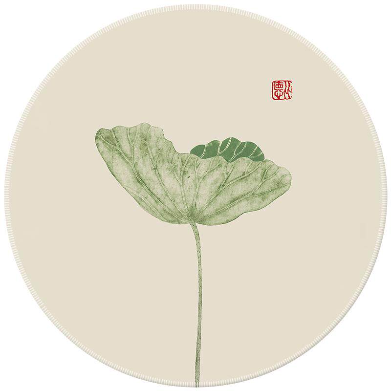 国潮荷花小号鼠标垫中国风工笔画办公桌垫锁边加厚圆形简约花鸟男