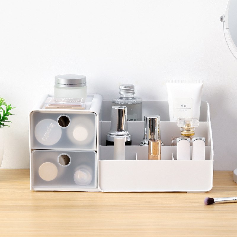 抽屉式化妆品收纳盒北欧塑料首饰口红整理盒桌面学生梳妆盒梳妆台