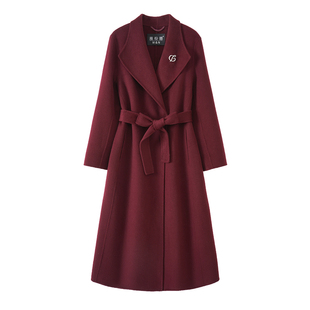 高端双面羊绒大衣女长款过膝系带修身显瘦2025新款高端羊毛呢外套