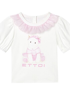 【100纯棉】ETTOI爱多娃设计感短袖女童娃娃领洋气T恤夏季新款
