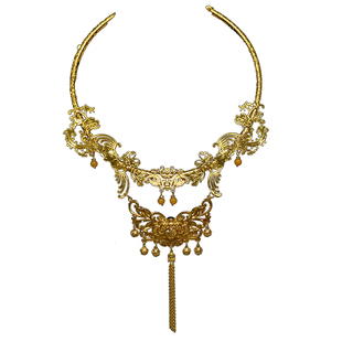 汉服新娘大项圈仿金色璎珞项链中式婚礼项链仿黄金项链饰品原创