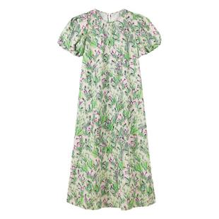 弥古法式复古绿色碎花直筒连衣裙女夏高级感茶歇长裙度假海边裙子