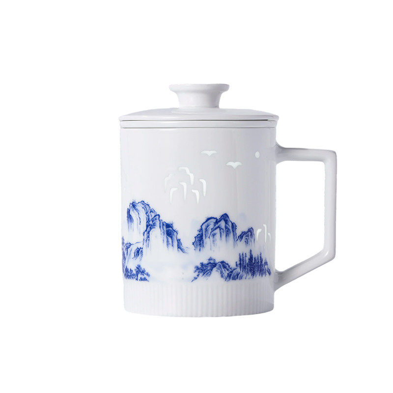 景德镇官方陶瓷玲珑雕刻茶漏杯茶水分离办公杯茶杯新款茶具礼盒